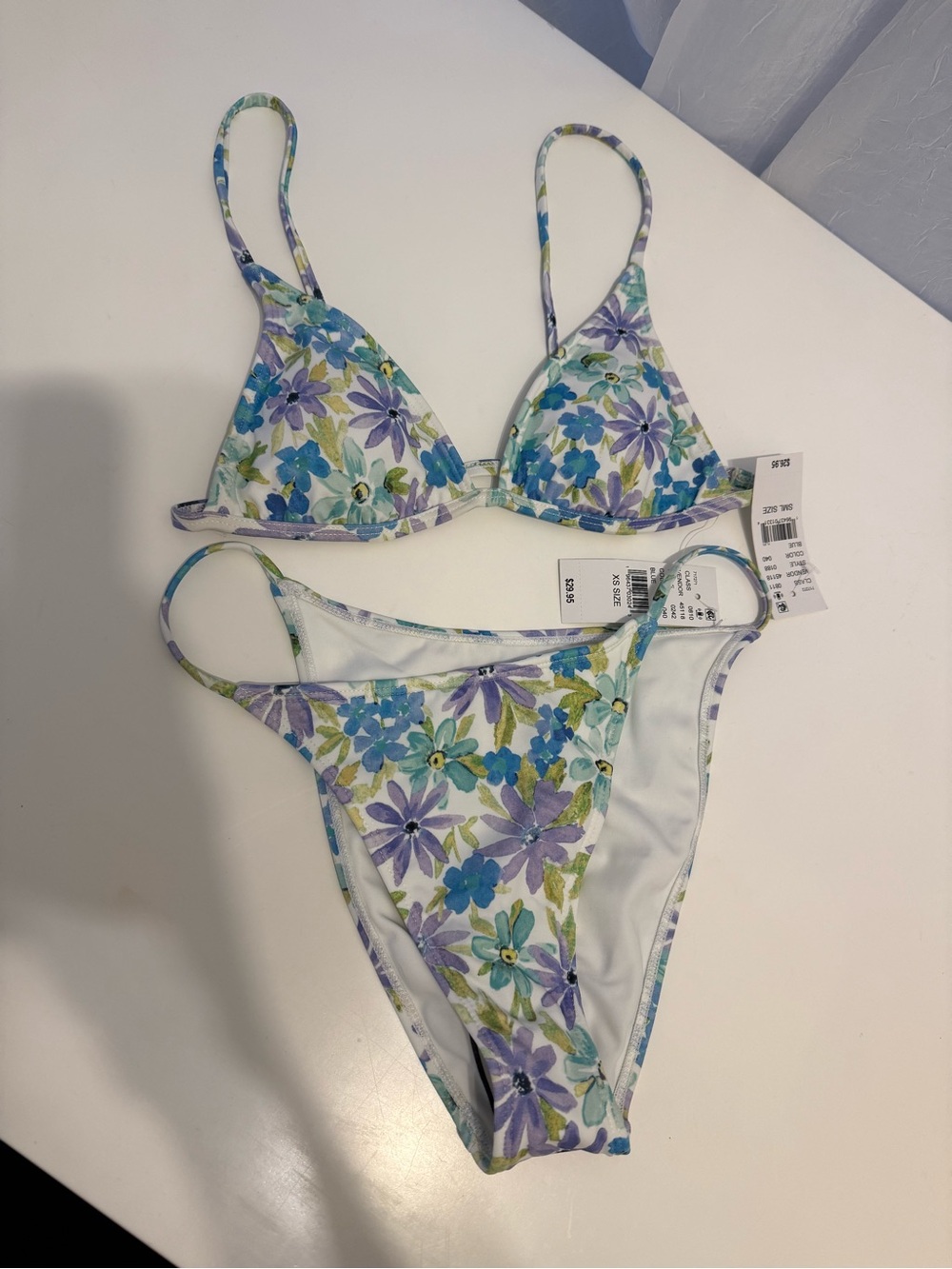 Floral Triangle Bikini Set in Blue, Lavender & Green - Pacsun